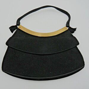 Lennox Bags Purse‎ Black Faux Suede Gold Tone Trim Hand Strap Vintage Snap Close